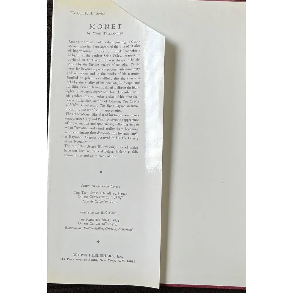 Claude Monet by Yvon Taillandier QLP Art Series Printed In Italy Vintage